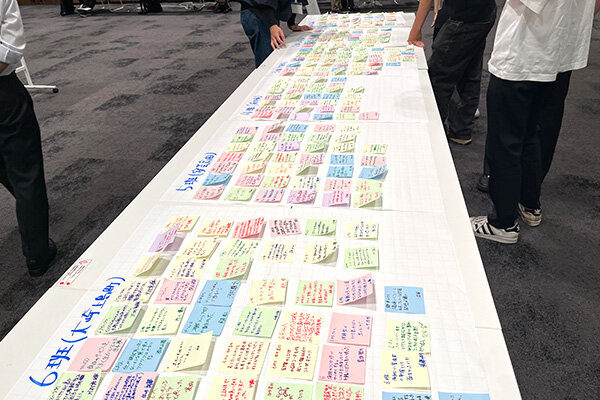他グループの発表に対してコメントを書いた多くの付箋紙