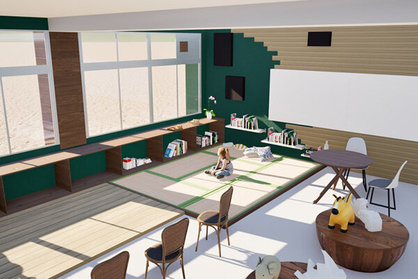 A～C班の提案の中から選ばれたC班の設計図（コンセプト：「安らぎの縁側」）